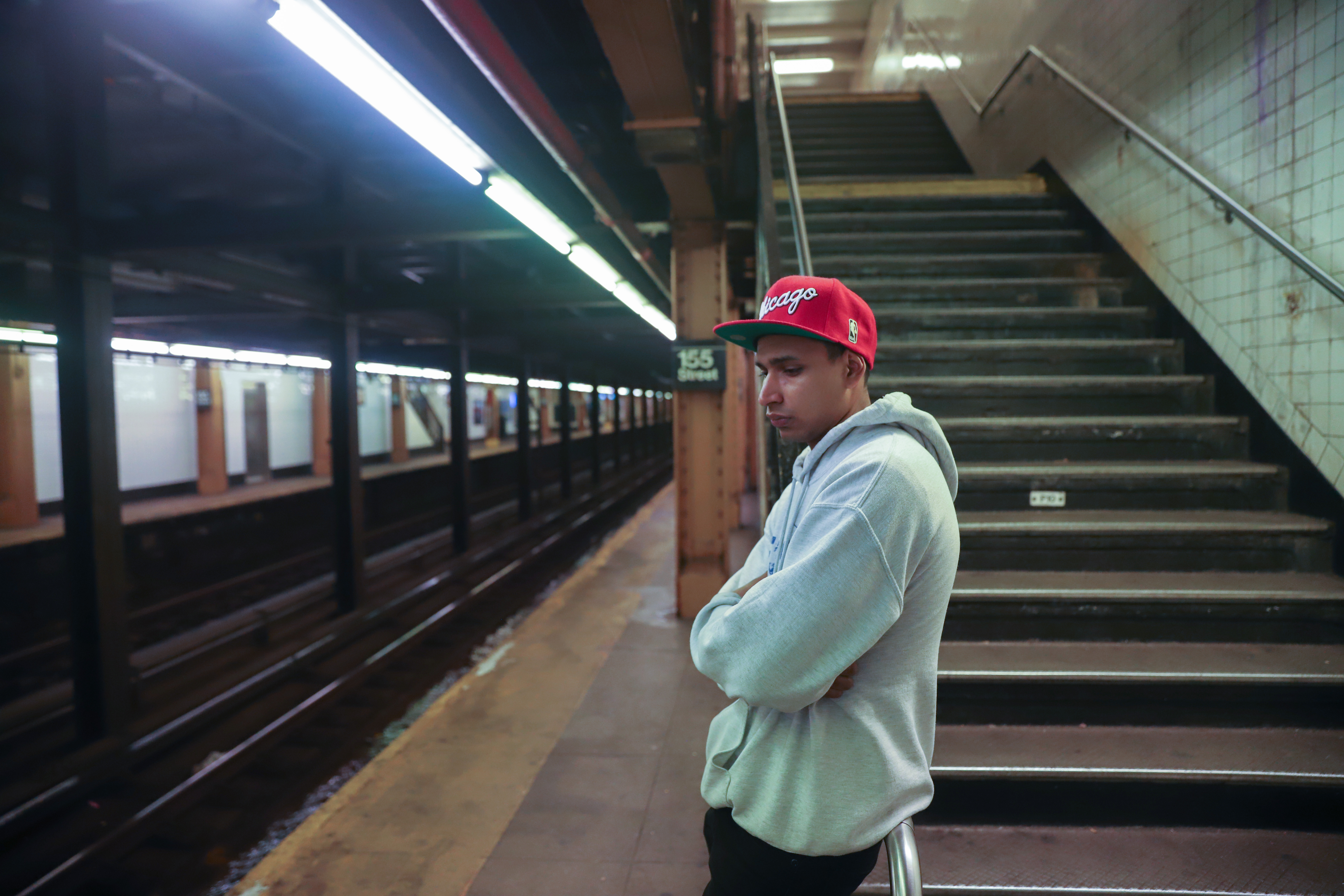 Carlos Niño waits for a subway train in New York City.